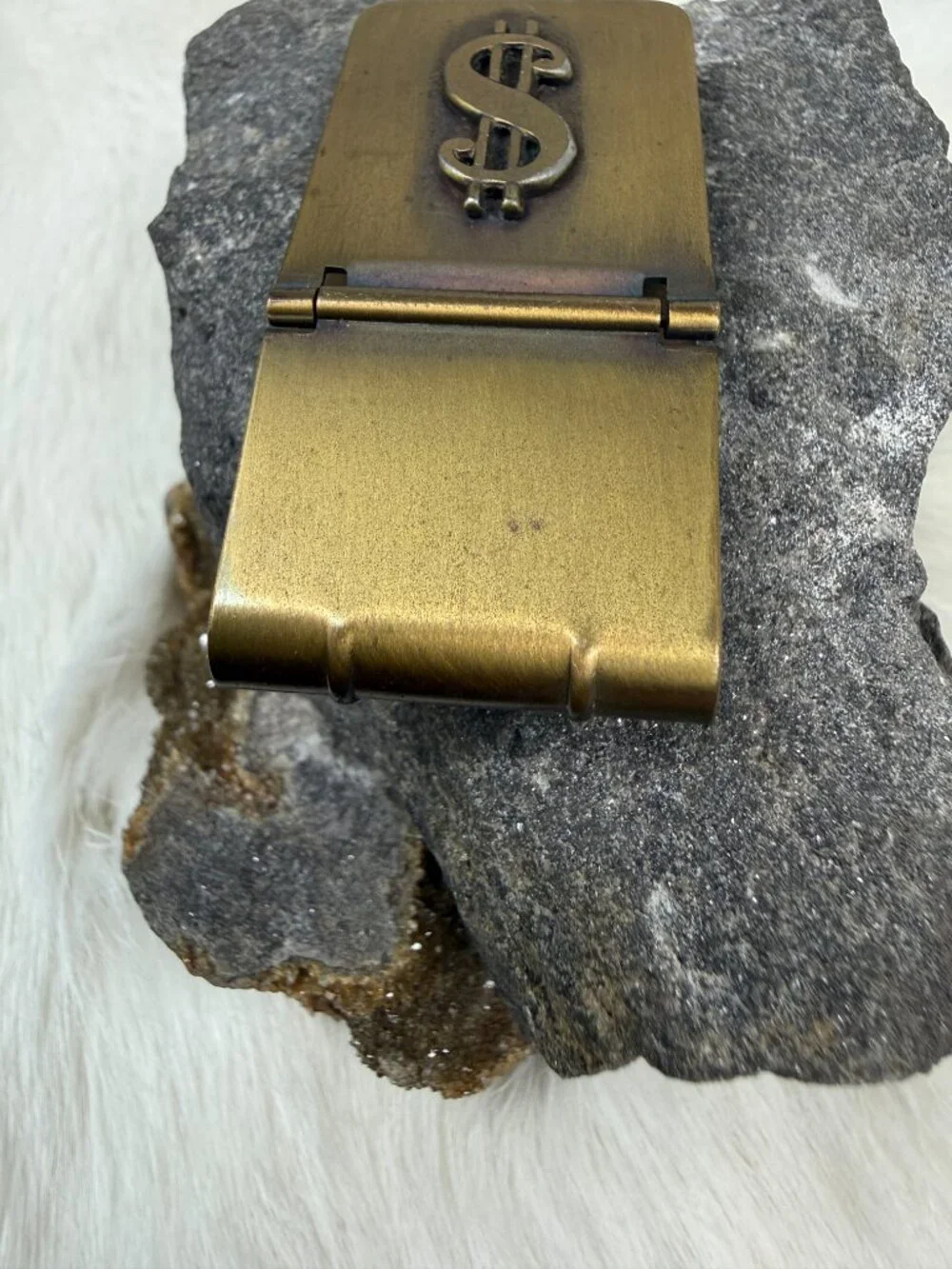 Vintage Hadley Money Symbol Hinged Money Clip Gold Tone 2